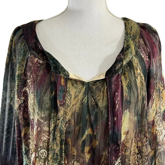 Dressbarn Multicolor Bubble Hem Paisley Earth Tones Blouse Neck Tie Size Large - Picture 4 of 8